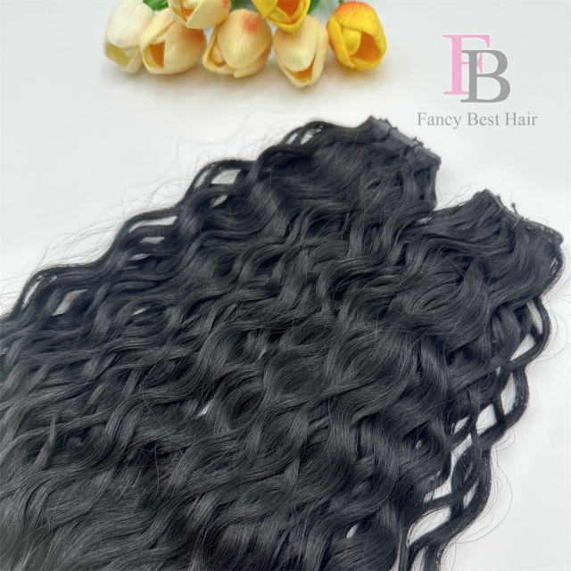 Curly ---  #1 Jet Black Hand Tied Weft